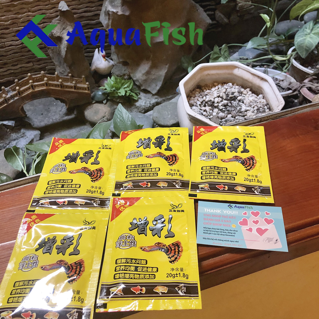 Combo 5 gói thức ăn túi vàng cho cá bảy màu, cá thủy sinh dạng hạt mịn 20gr/gói