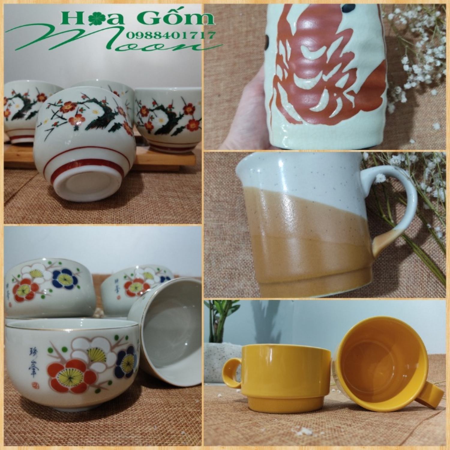 Ly, cốc - set ly uống trà gốm sứ nhật