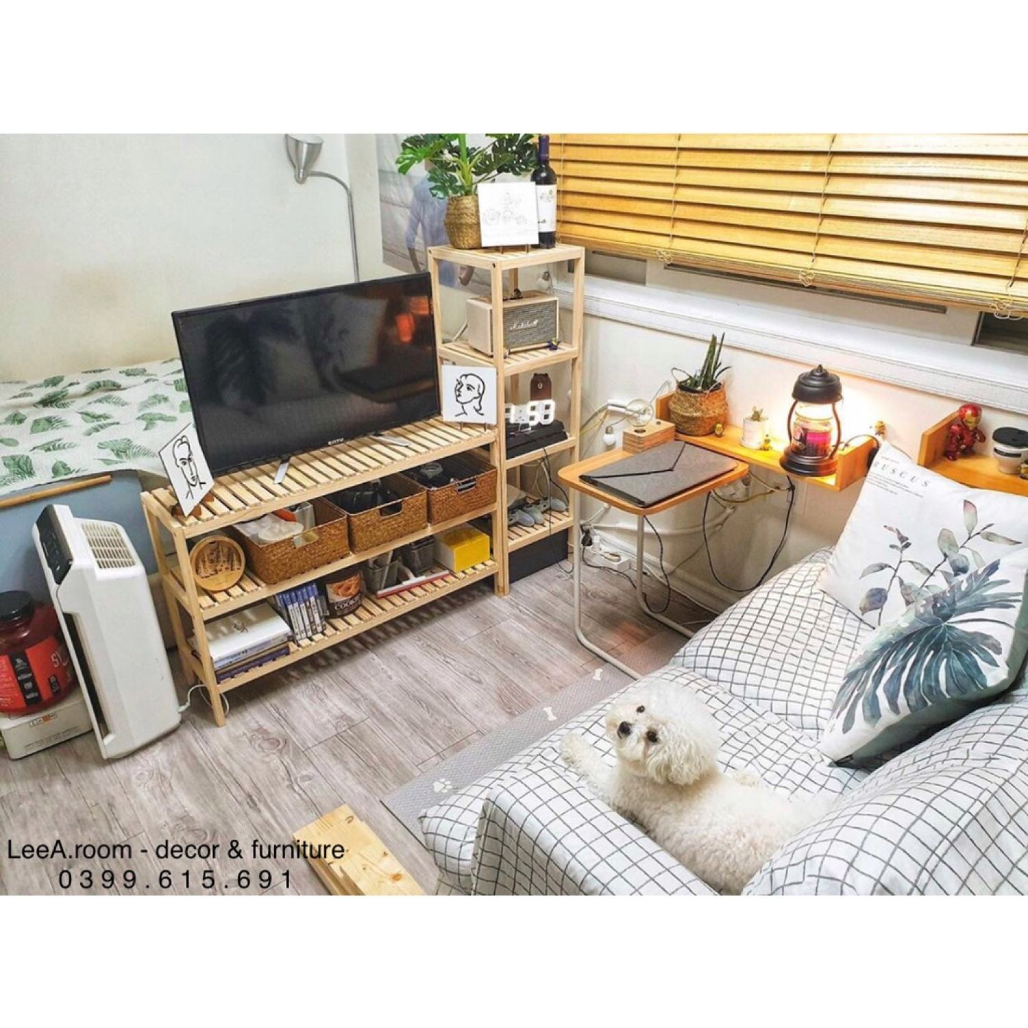 Combo Kệ Gỗ Decor Để Tivi - Gỗ Tần Bì Cao Cấp (Wooden Bench 3FL & Wooden Shelf 4F)