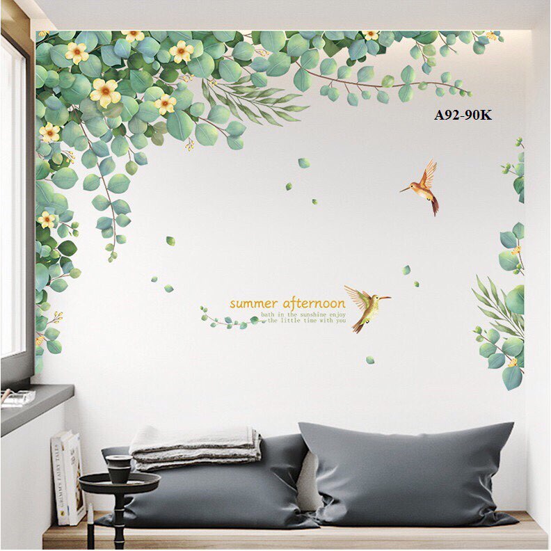 decal dán tường mẫu Hàn Quốc mẫu tán hoa lá mẫu 02