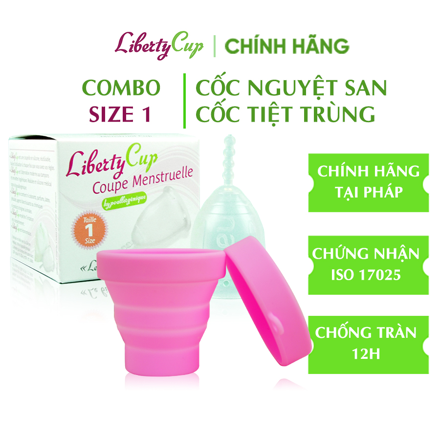 Cốc nguyệt san liberty cup size 1 + cốc tiệt trùng| hàng pháp chính hãng