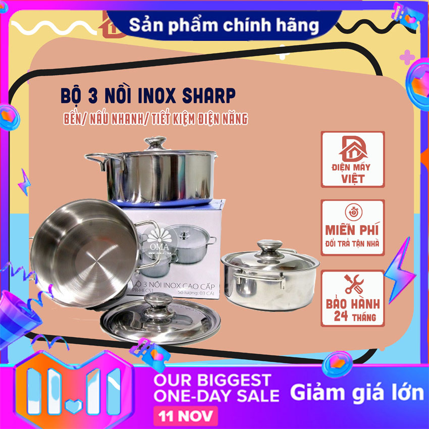 Bộ 3 món nồi chảo đáy từ cao cấp Hàn Quốc Sharp Luxury chống dính vân đá an toàn cho sức khỏe, dùng được tất cả các loại bếp/ Induction – Hàng chính hãng