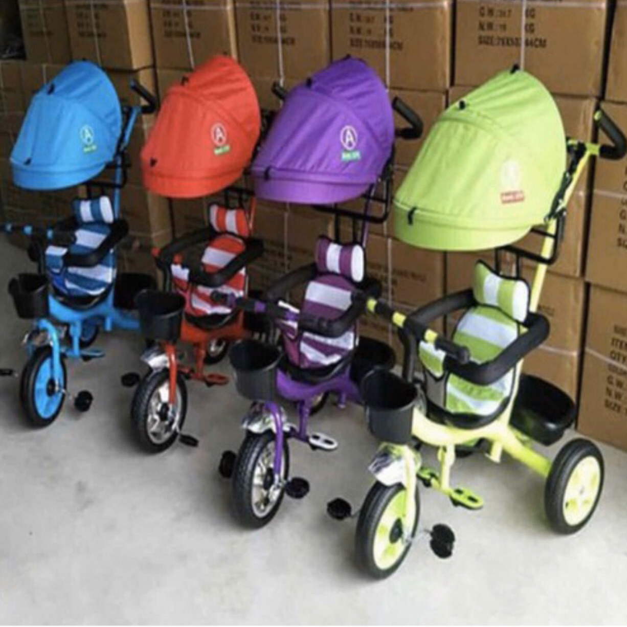 XE ĐẨY 3 BÁNH CÓ MÁI CHE HÀNG CAO CẤP - THÁO CÁN ĐẨY THÀNH XE ĐẠP CHO BÉ