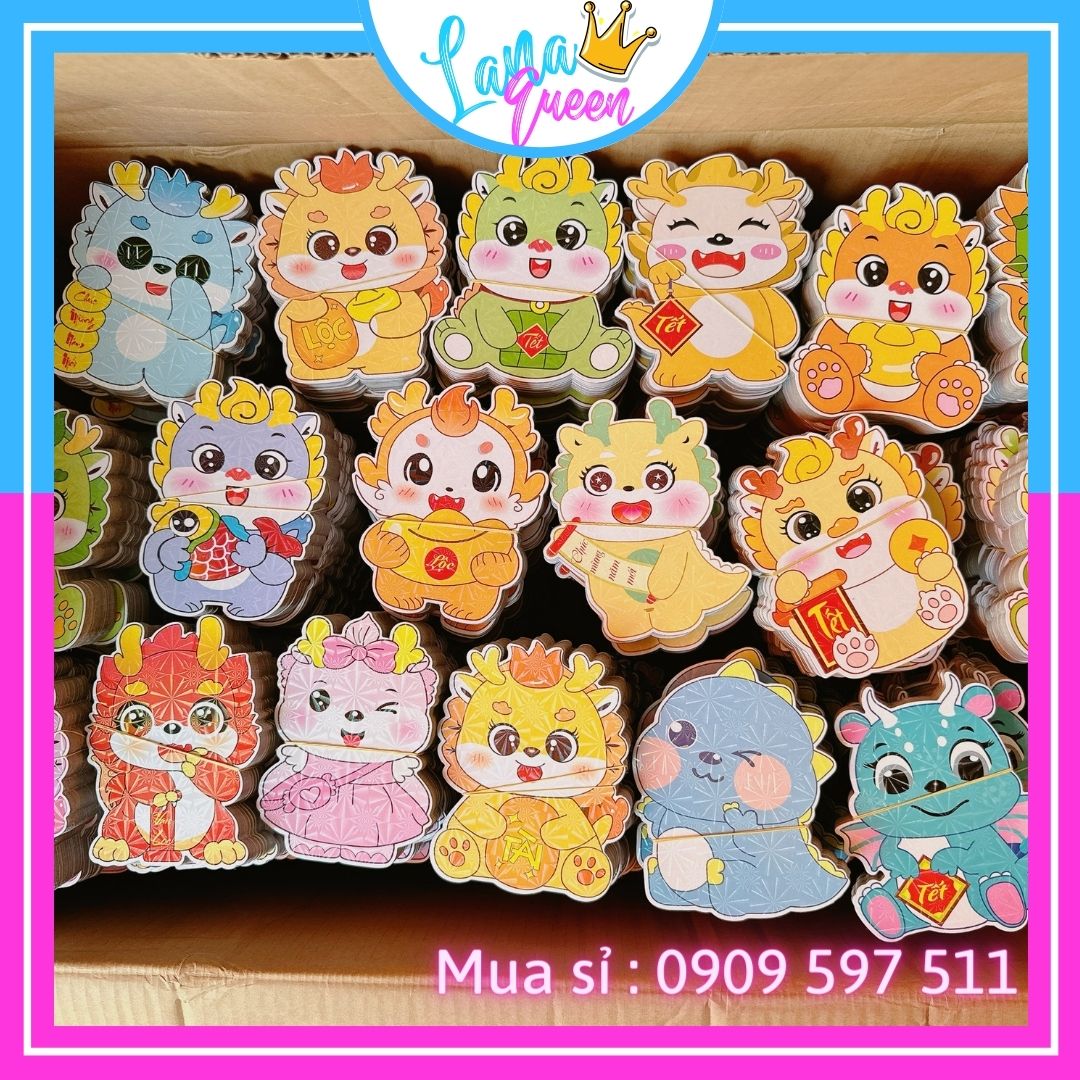 Combo 100 Cái Bao Lì Xì Chibi Chi bi Chipi Tết 2024 Giáp Thìn Con Rồng Hoạt Hình Ngày Tết LANA QUEEN