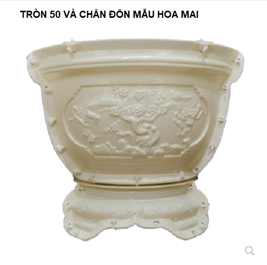 khuôn chậu tròn 50 mẫu hoa mai ( không chân) có lòng trong (nhựa ABS)