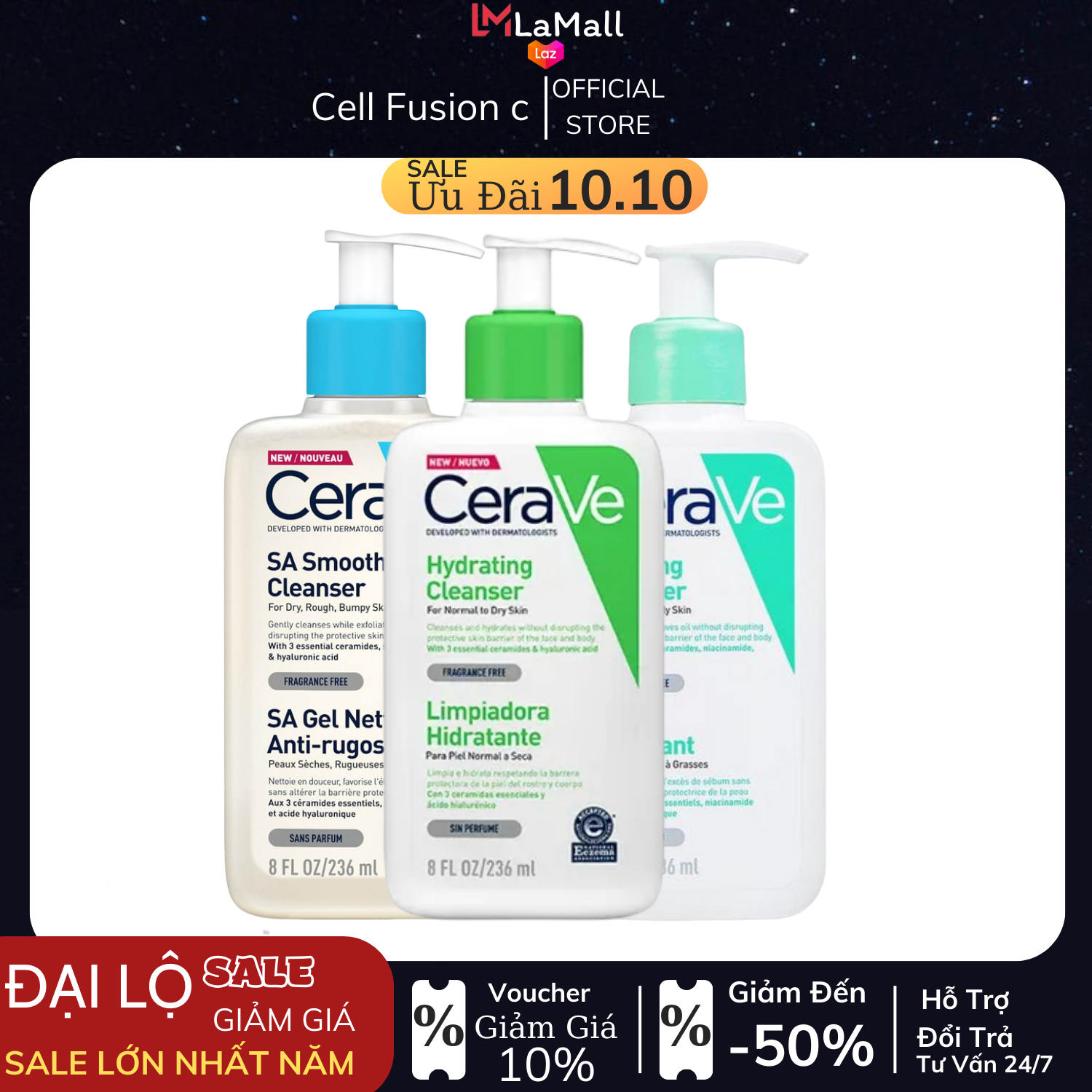 Sữa rửa mặt Cerave Foaming Cleanser, CeraVe Hydrating Cleanser, SA Cleanser cho mọi loại da 236ml
