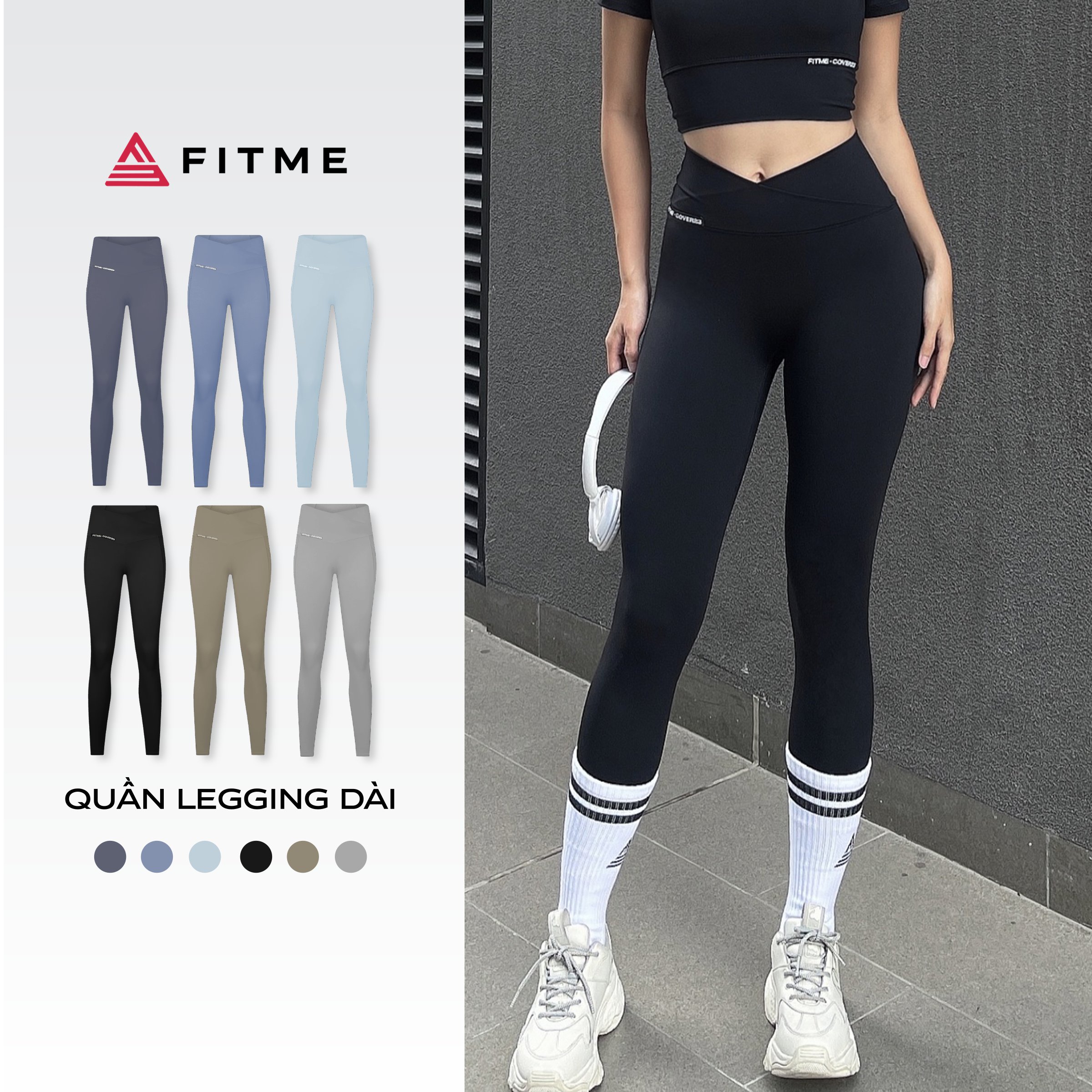 Quần tập gym yoga legging Fitme Cover23 phối xéo 2 lớp nâng mông tôn dáng cao cấp QDCV