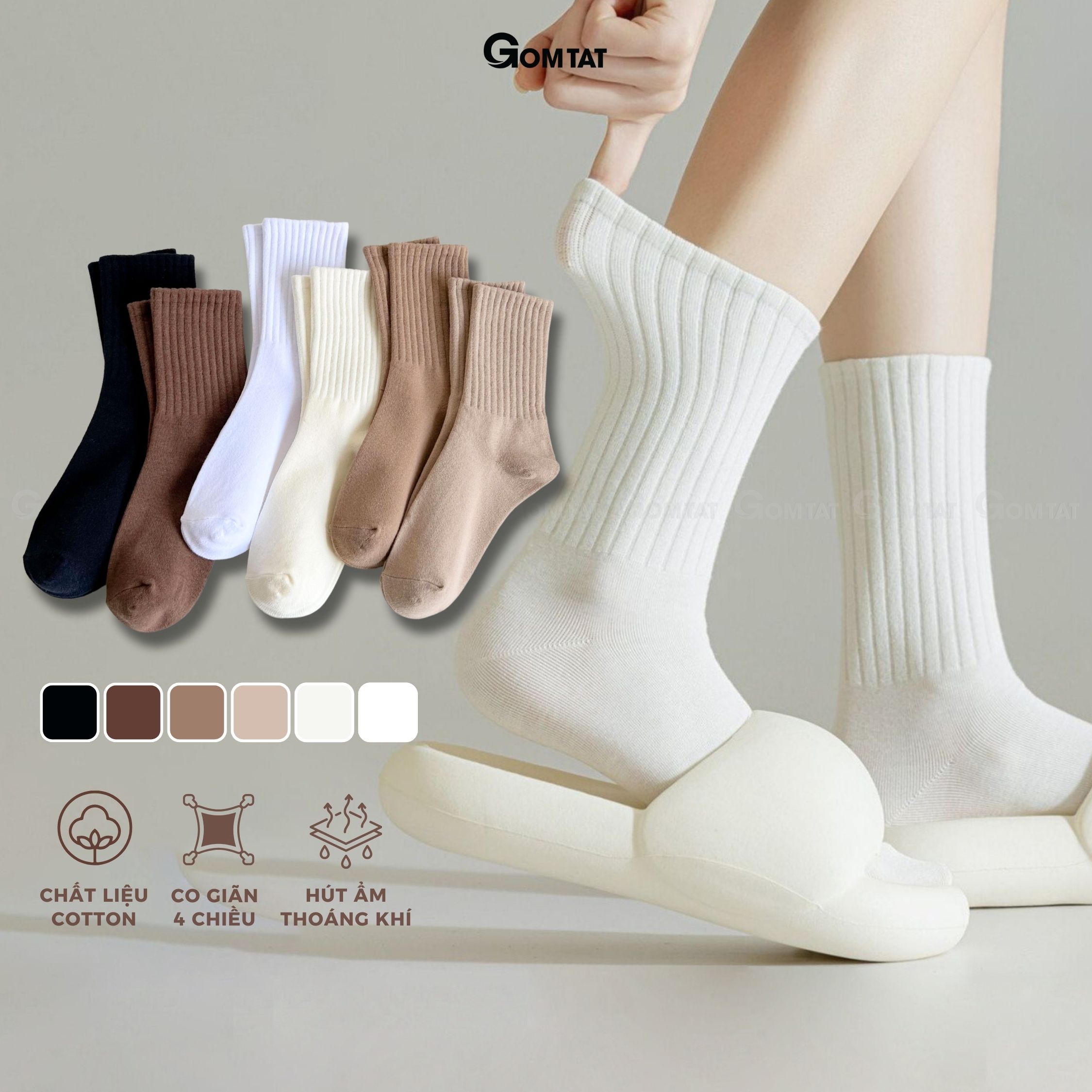  Vớ nữ cổ cao GOMTAT sọc gân tất nữ cao cổ chất vải dày dặn thoáng khí hút ẩm khử mùi - OAS-1701-1DOI 