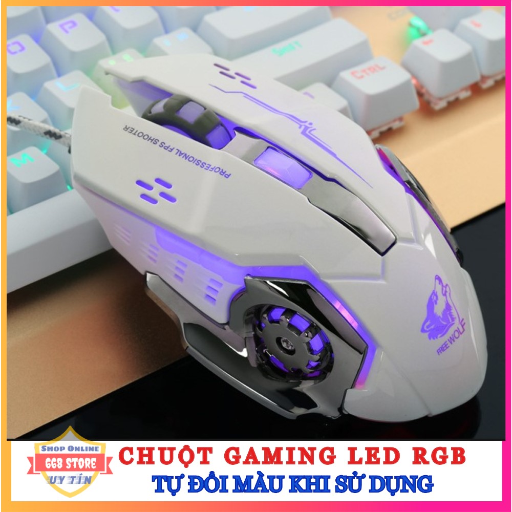 Chuột chơi game, chuột gaming led rgb free wolf v5 siêu phẩm gaming thiết kế hầm hố chất lượng cao
