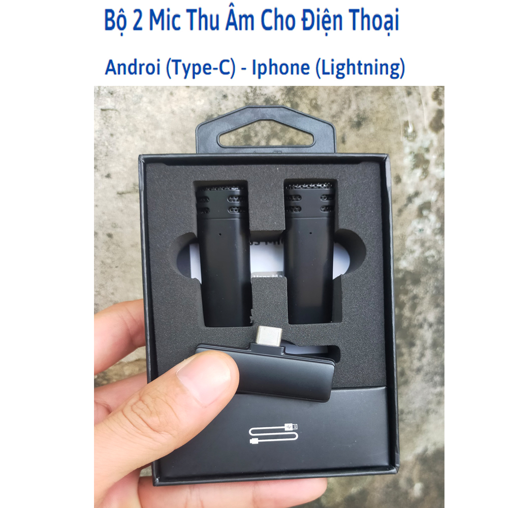 Bộ 2 mic thu âm kẹp cổ áo d55 micro thu âm cho điện thoại iphone androi mic thu âm không dây livestream lọc tiếng ồn tốt, thu âm rõ ràng, quay video làm vlog, youtube, tiktok, phỏng vấn, phóng sự