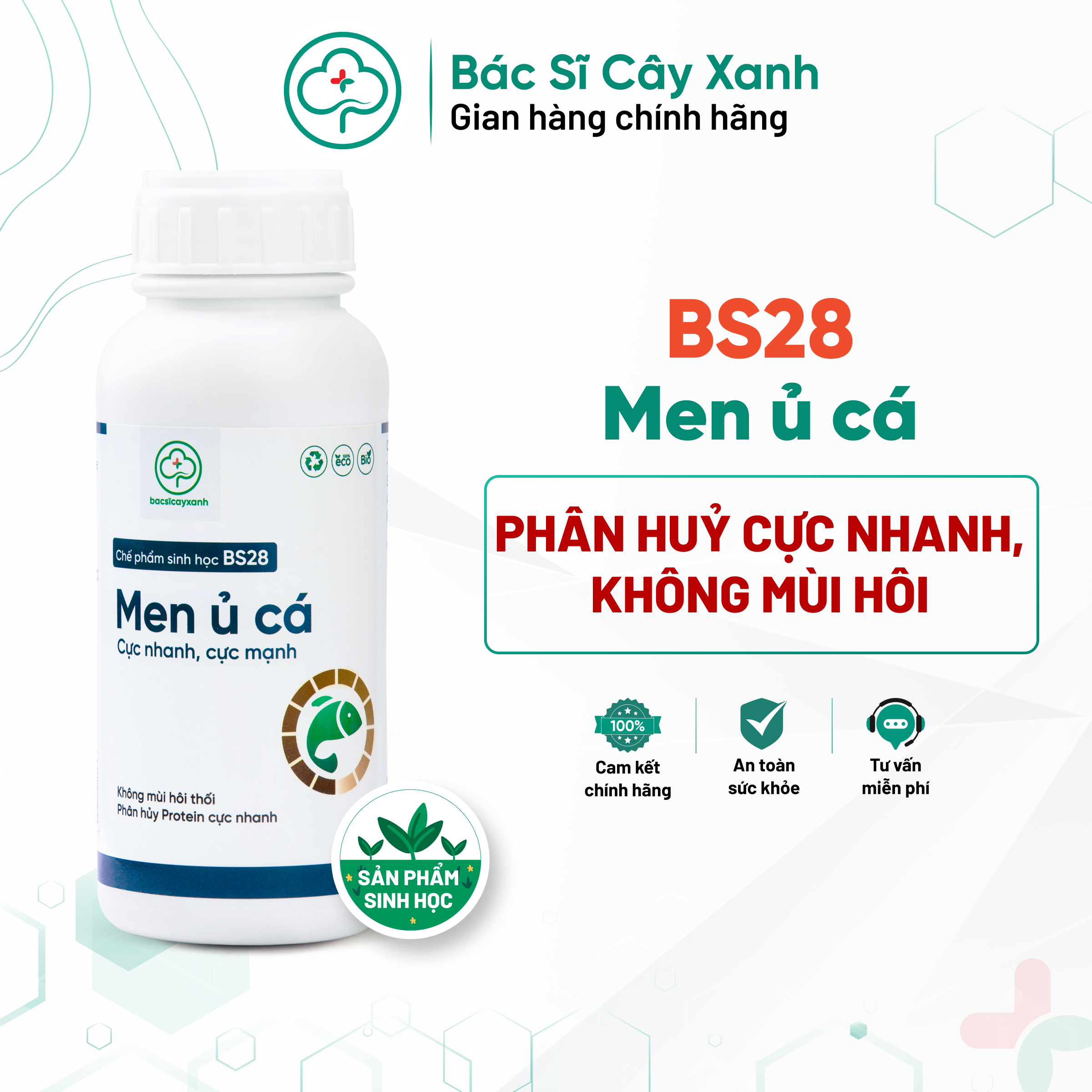 Men ủ cá thành phân đạm hữu cơ sinh học nhanh chống, không mùi hôi BS28 EM Pro 500ml NSX Bacsicayxanh