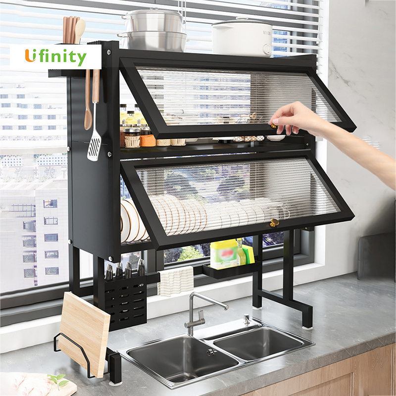 Kệ Để Chén Bát 2 Tầng Có Nắp Đậy, Đa Năng Thông Minh Trên Bồn Rửa Tiện Ích Ngăn Nếp Nhà Bếp