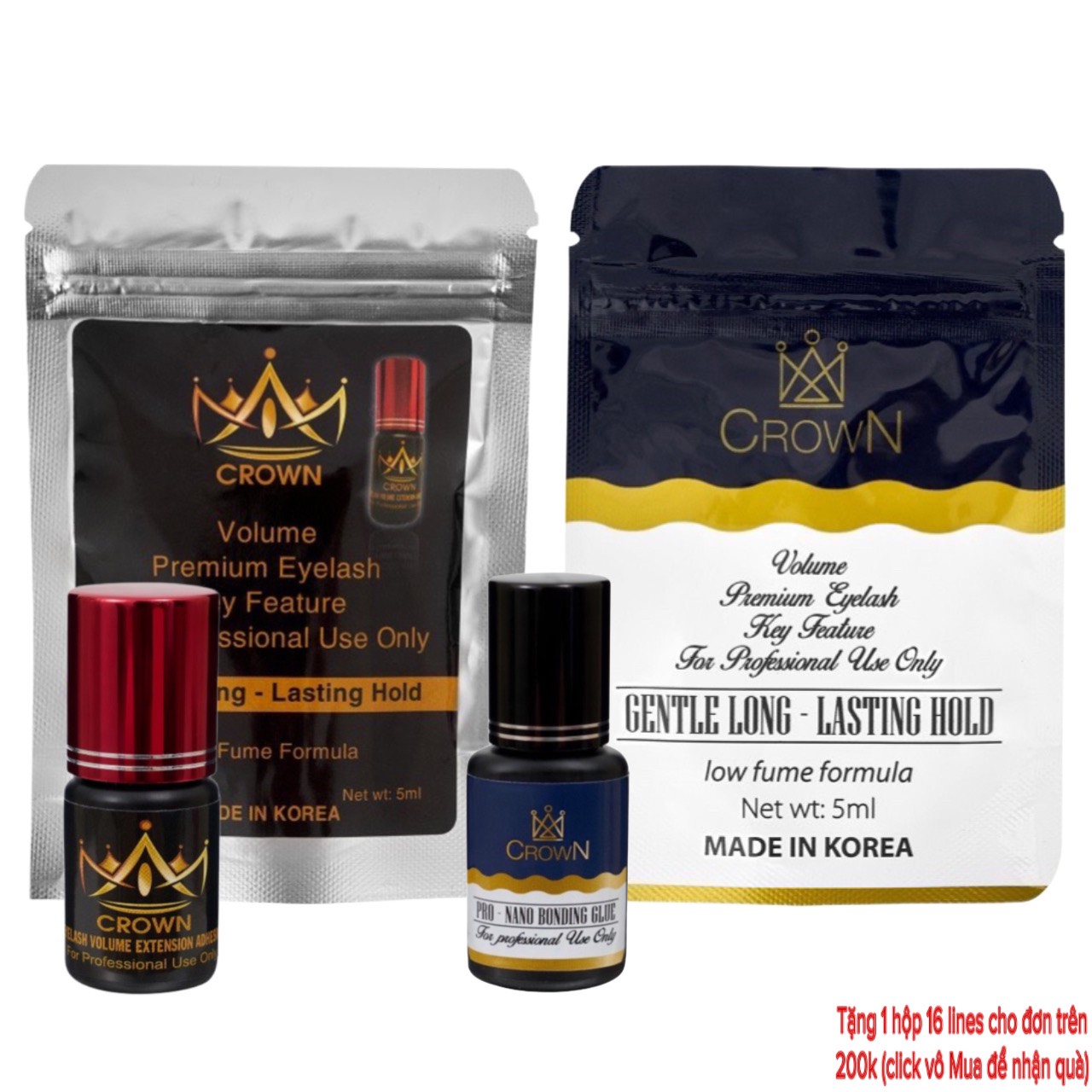 Keo nối mi CROWN nắp đỏ và nano khô nhanh siêu bền, phù hợp với thợ nối mi dùng máy lạnh