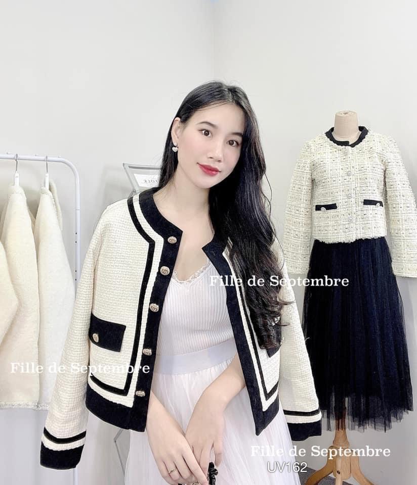 🌎HCM🌎 Áo khoác dạ nữ tweet hàng đẹp hai lớp sang chảnh - Áo dạ trắng viền đen nút vàng sang trọng ✅ Luna Fashion Giang Hàng Chính Hãng ✅