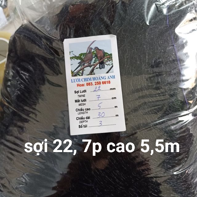 LƯỚI BẪY CHIM ĐÊM 7P.CAO 5,5M SỌI 20MM