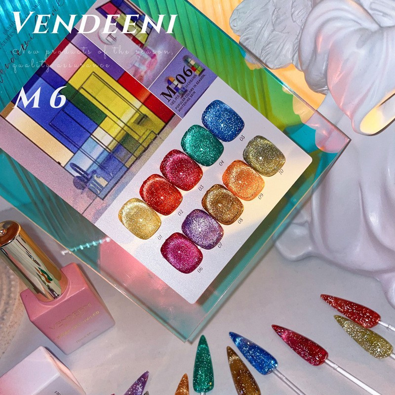 Sơn gel mắt mèo vendeeni set 10 chai tặng kèm bảng màu