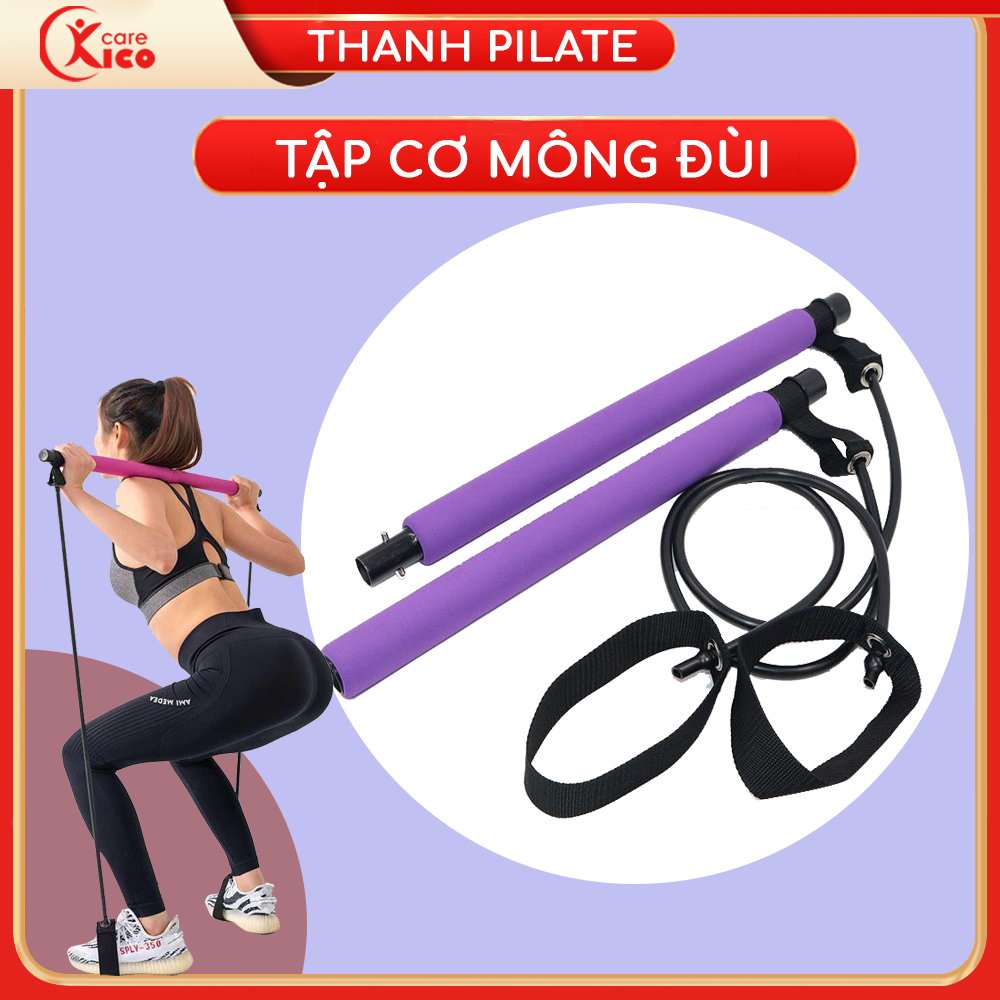 Thanh tập cơ Mông Đùi pilates bar Topbody, Thanh tập đa năng có dây kháng lực dụng cụ tập toàn thân KICOCARE - GAYTA01