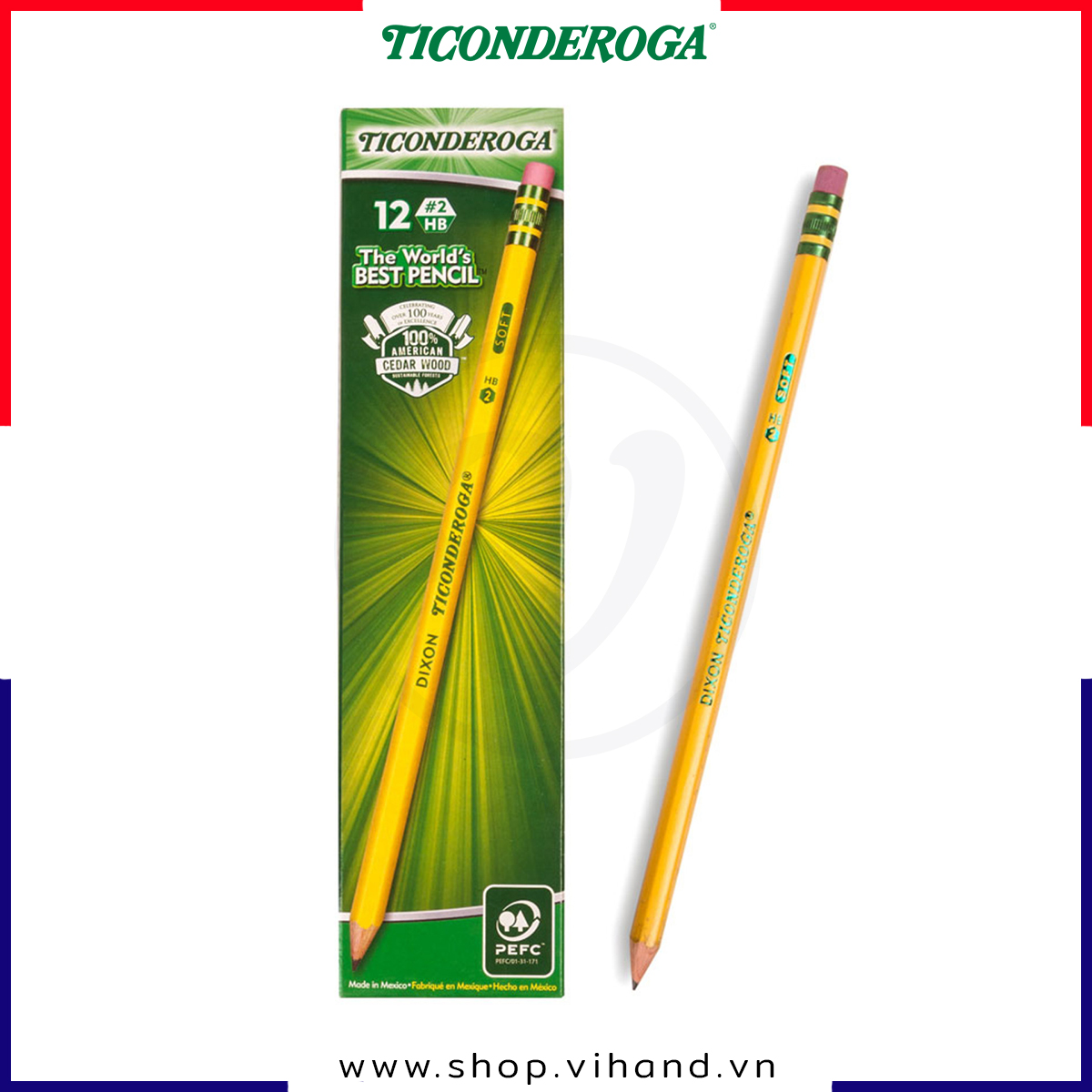 Hộp 12 bút chì gỗ tô trắc nghiệm soft hb #2 dixon ticonderoga t040