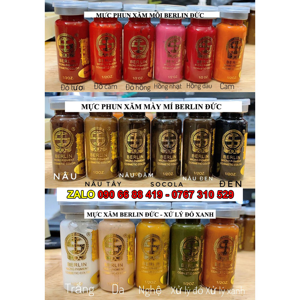 Mực xăm Berlin phun xăm Môi Mày Mí 10ml - Mực xăm Đức siêu bền đẹp lên màu chuẩn, Mực Berlin phun xăm Môi mày mí