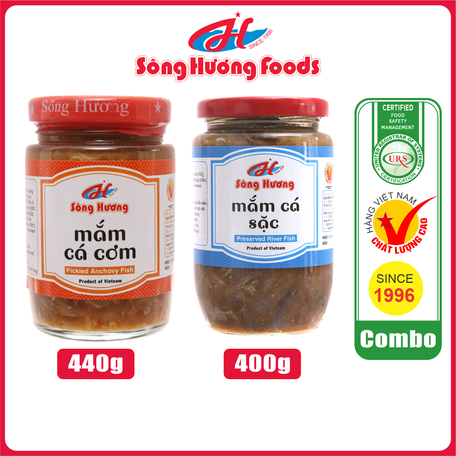 Combo 1 hũ mắm cá cơm 440g + 1 hũ mắm cá sặc 400g sông hương foods