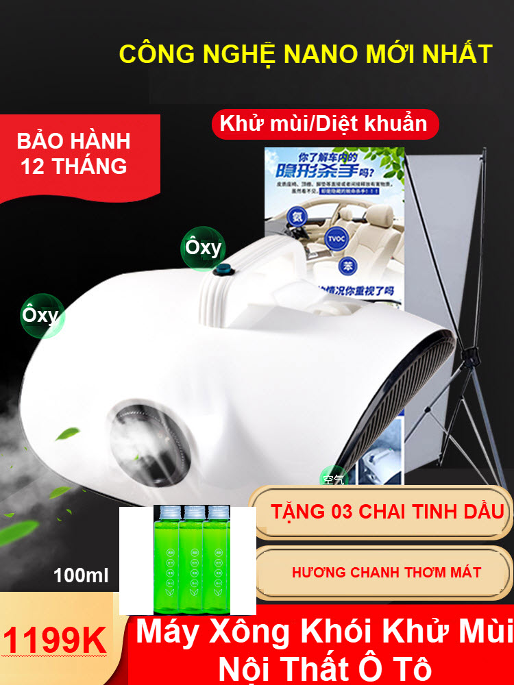 Tặng 03 Chai Tinh Dầu - Máy Xông Khử Mùi Ô Tô Diệt Khuẩn GF-9527 Bảo Hành 12 Tháng - Công Suất 1500W - Máy Xông Khử Mùi Công Nghệ Nano Dành Cho Ô Tô - Máy phun dung dịch khói khử trùng,khử mùi ,khử khuẩn ô tô ,phòng ngủ,nhà ở ,văn phòng