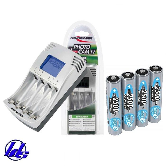 Combo bộ sạc nhanh tự ngắt, có màn hình Ansmann Photocam IV kèm 4 pin sạc AA 2500mAh