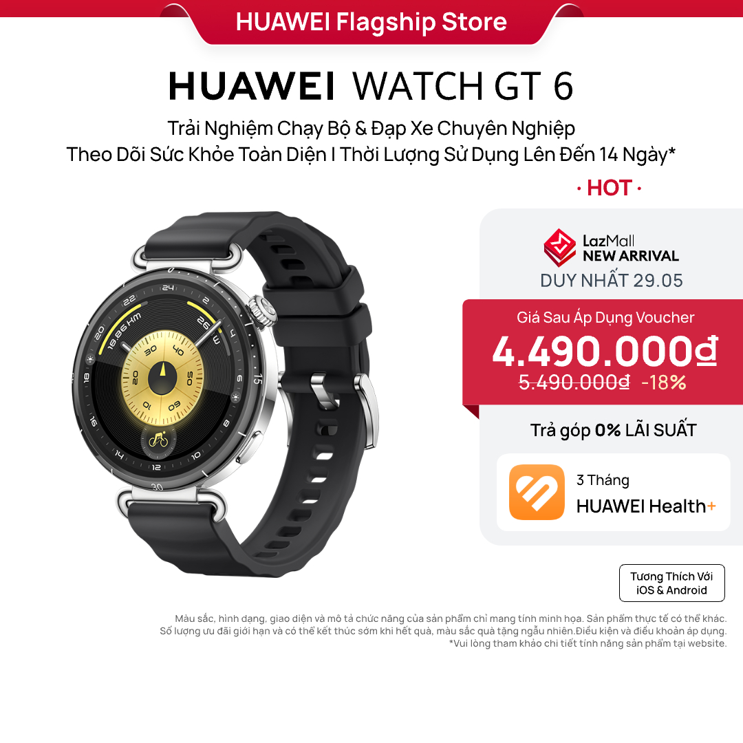 [DUY NHẤT 29.5] Đồng Hồ Thông Minh HUAWEI WATCH GT 6 Series | Trải Nghiệm Chạy Bộ  Đạp Xe Chuyên Nghiệp | Thời Lượng Sử Dụng Lên Đến 14 Ngày | Theo Dõi Sức Khỏe Toàn Diện
