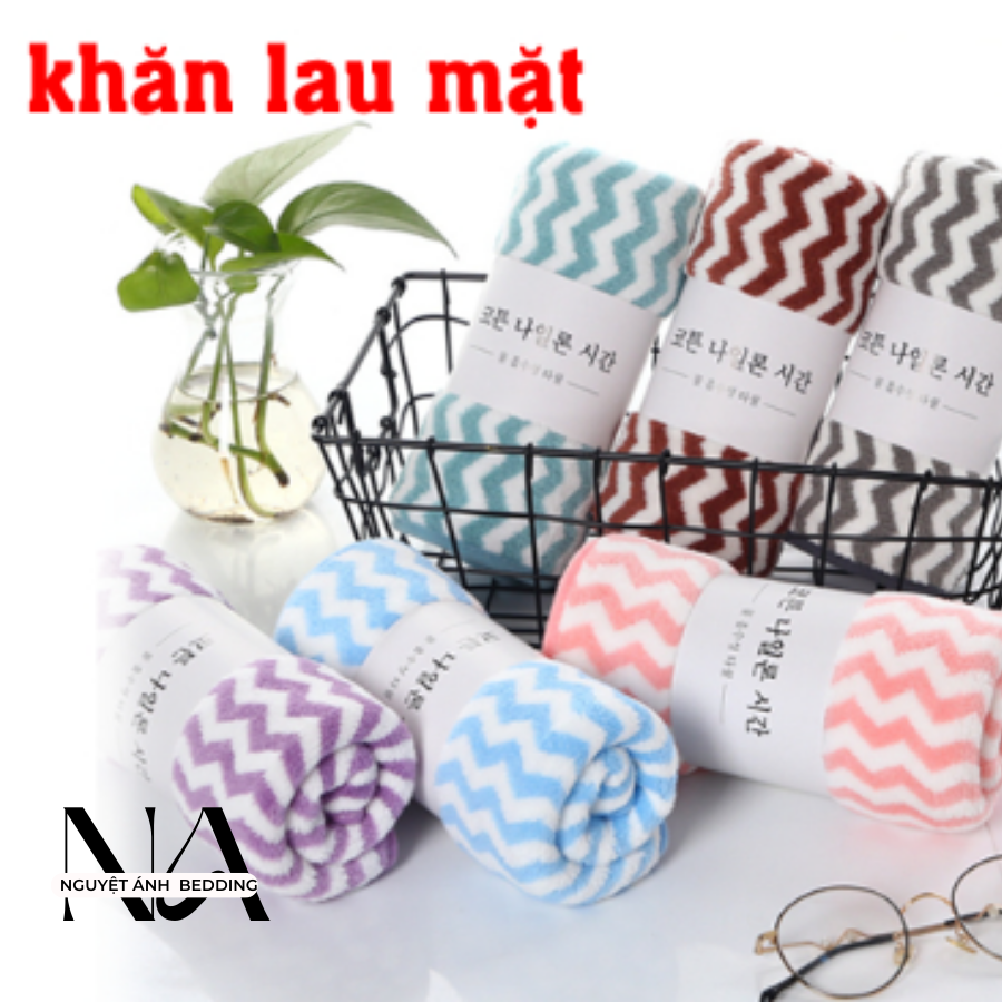 Khăn mặt lông cừu kẻ vân sọc mịn - mềm mại thấm hút tốt nhiều màu