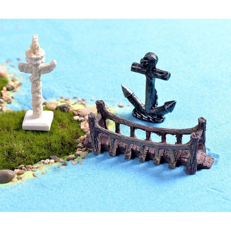 Mô hình cầu treo, cột rồng hay đồng hồ mặt trời Trung Quốc cổ đại và mỏ neo đen trang trí tiểu cảnh, chụp DIYCột đồng hồ đá