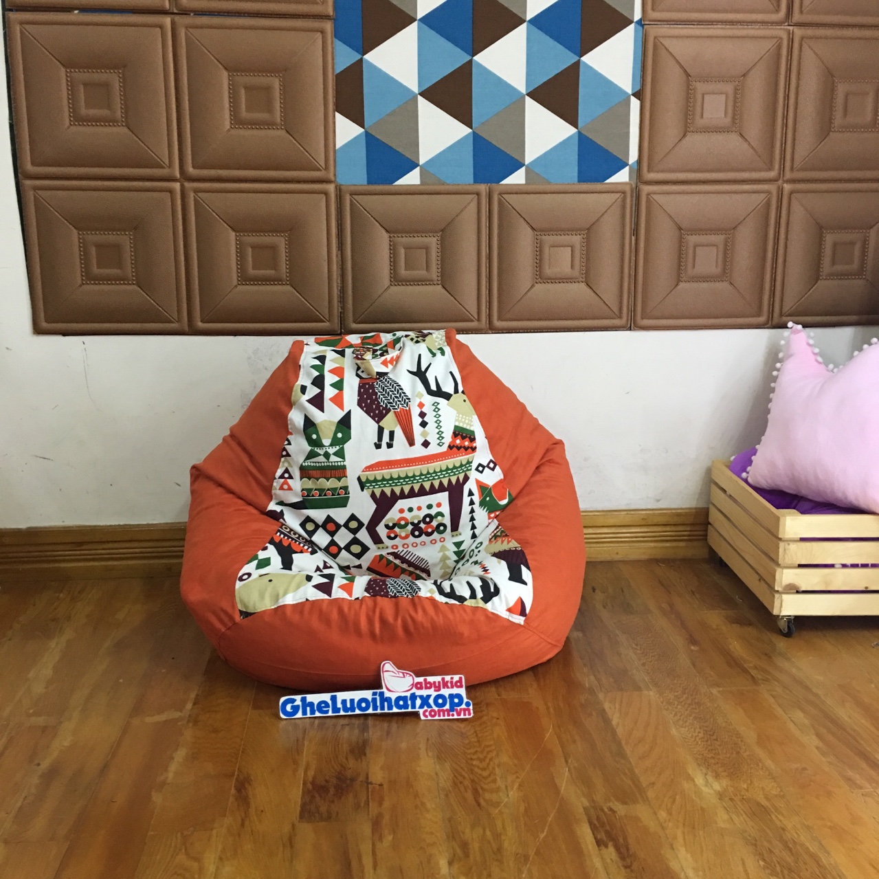 Vỏ ghế lười dáng lê họa tiết hình thú size S (60x90cm) chưa kèm hạt xốp