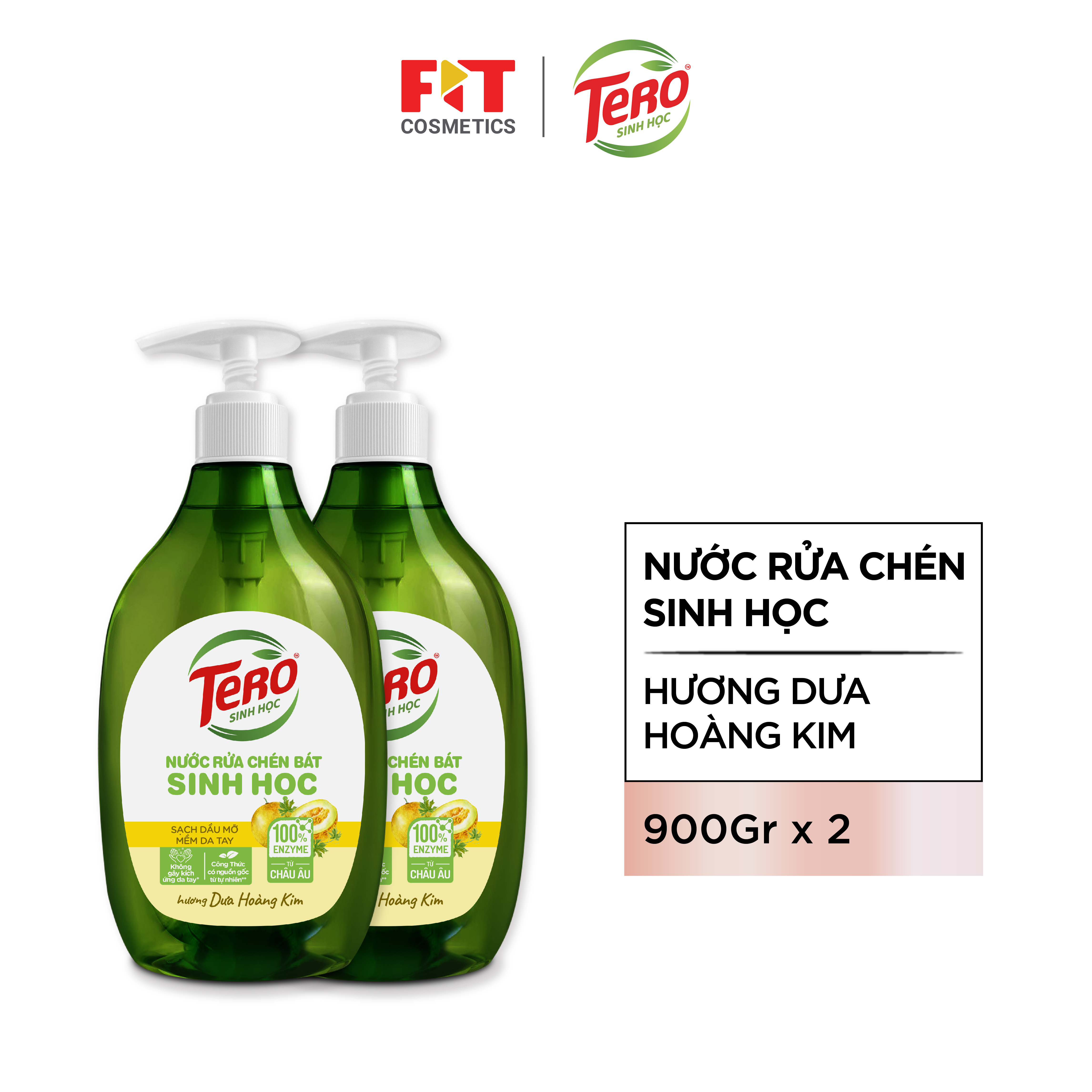 Combo 2 Nước rửa chén bát TERO SINH HỌC enzyme Châu Âu, lành tính, bảo vệ da tay 900gx2