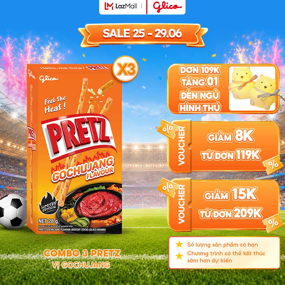 Combo 3 Hộp Bánh Que Snack Nướng Giòn PRETZ Vị GOCHUJANG - 28G/Hộp