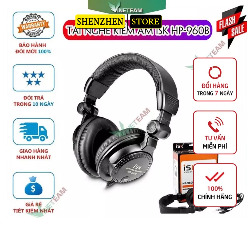 Tai nghe kiểm âm chuẩn phòng thu tai nghe chụp tai có dây tai nghe isk hp960b cao cấp full box