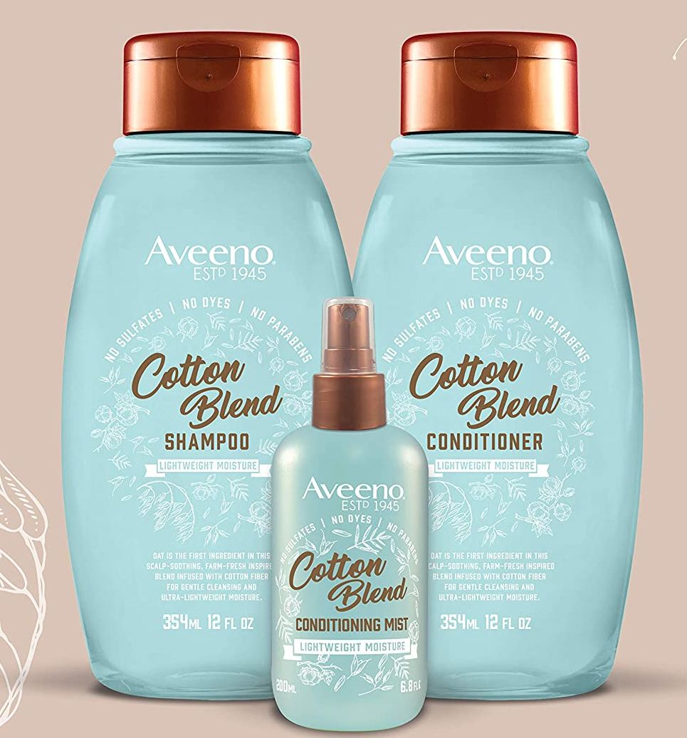Dầu gội/xả tóc thiên nhiên Aveeno Cotton Blend Sulfate-Free for Light Moisture & Soothed Scalp 354ml (Mỹ)