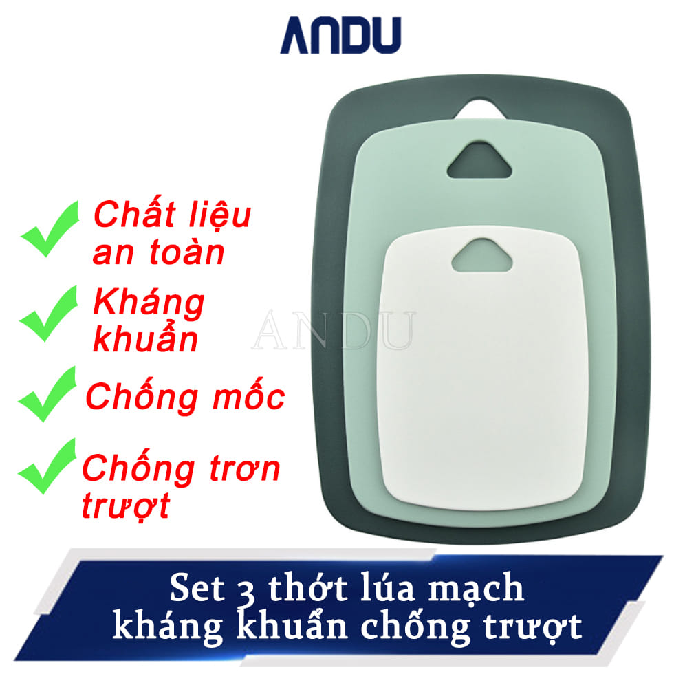 Combo 3 Thớt Nhựa Kháng Khuẩn Cao Cấp, Thớt Thái Nhựa Lúa Mạch Chống Trơn Trượt Chống Nấm Mốc & Xước Bề Măt Độ Cứng Tốt