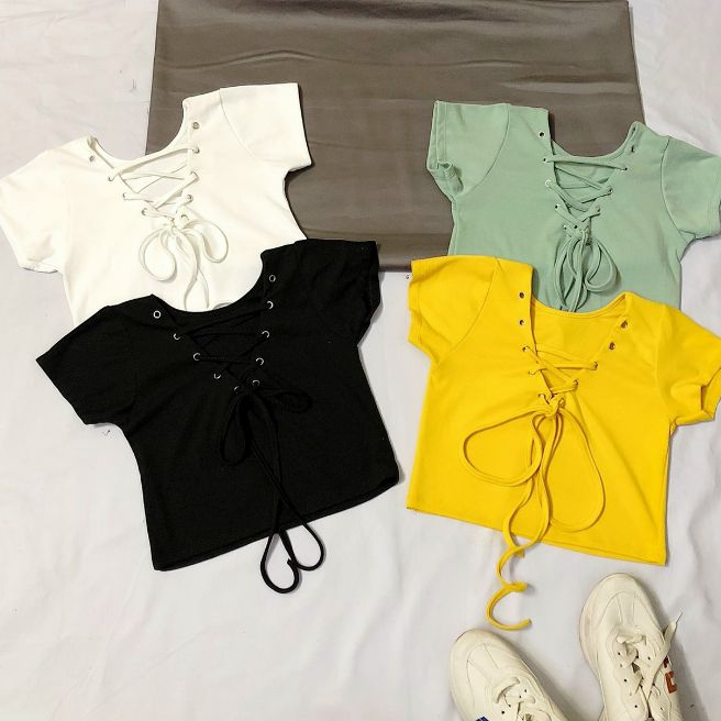 ÁO THUN HOT ĐAN DÂY KIỂU TRƯỚC NGỰC FORM CROPTOP 45 KG