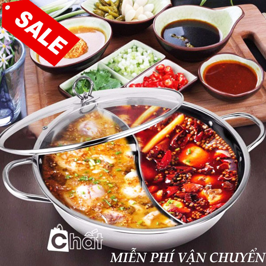 Nồi Lẩu 2 Ngăn - Nồi Ăn Lẩu size 32 Chất Liệu Inox 304 Nồi Lẩu Inox 2 Ngăn Hot Pot Nồi Lẩu Thông Minh.