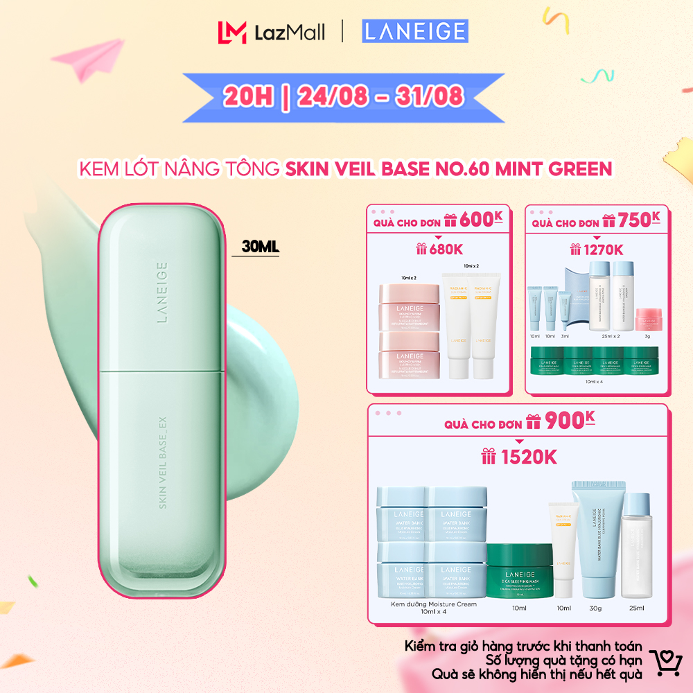 Kem lót nâng tông laneige skin veil base no.60 mint green 30ml