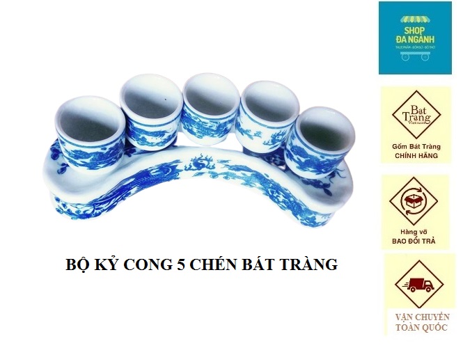 Bộ kỷ ban thờ 5 chén, gốm sứ Bát Tràng