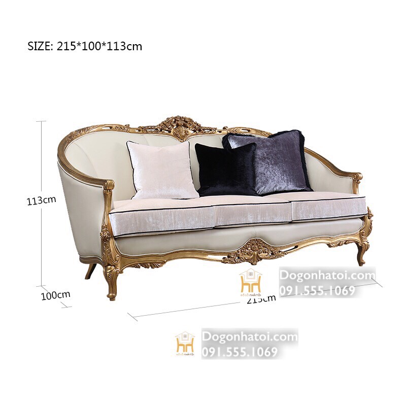 Sofa da bò phòng khách nhập khẩu cao cấp tân cổ điển sf415