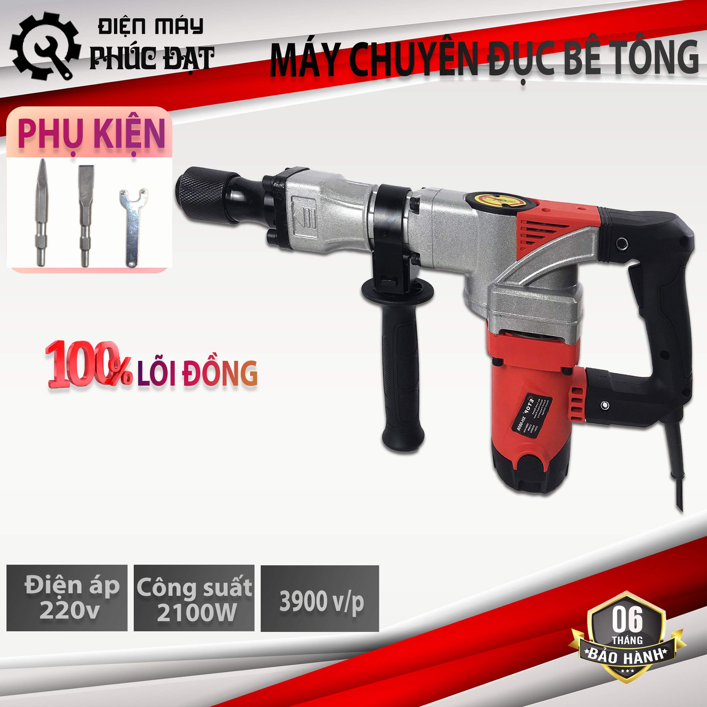 Máy chuyên đục phá bê tông etop 0858, công suất lớn 2100w, bảo hành 6 tháng