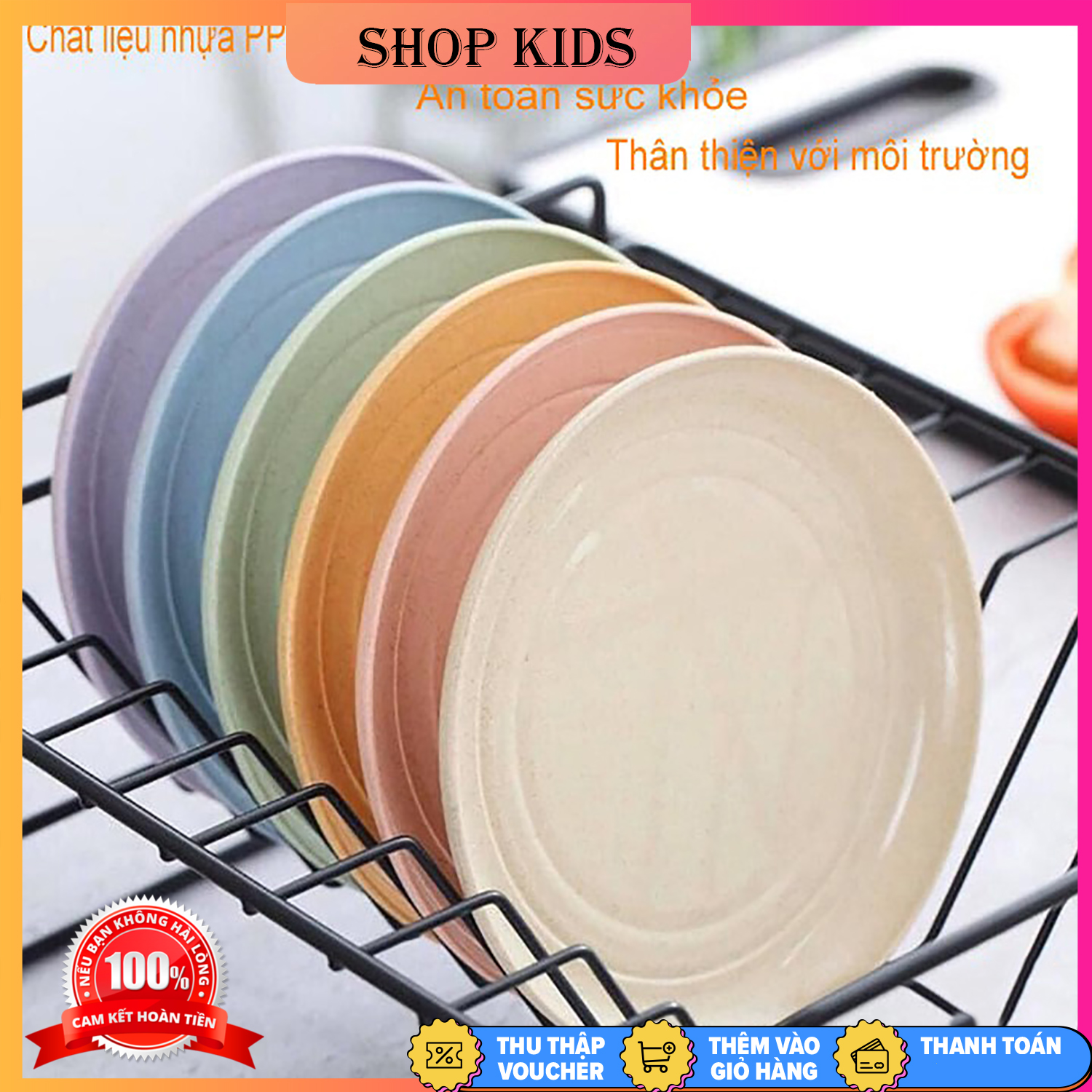 COMBO 5 Đĩa ăn làm từ lúa mì siêu đẹp để đồ ăn vặt, an toàn cho sức khỏe gia đình