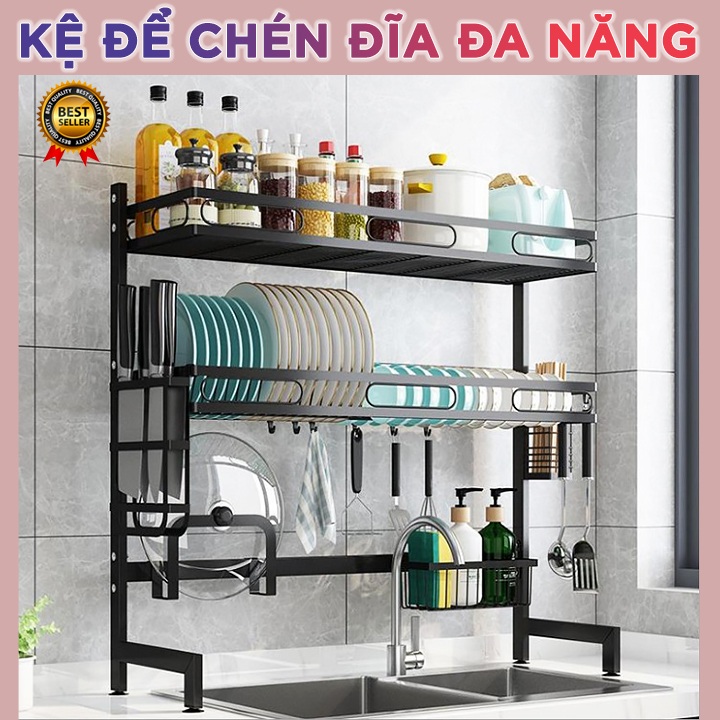 Kệ Để Chén Đĩa Sơn Đen Cao Cấp - Không Rỉ - Không Ăn Mòn - Chịu Lực Đến 60 KG - Giá Để Bát Đũa Đa Năng - 4 Phân Loại Hàng
