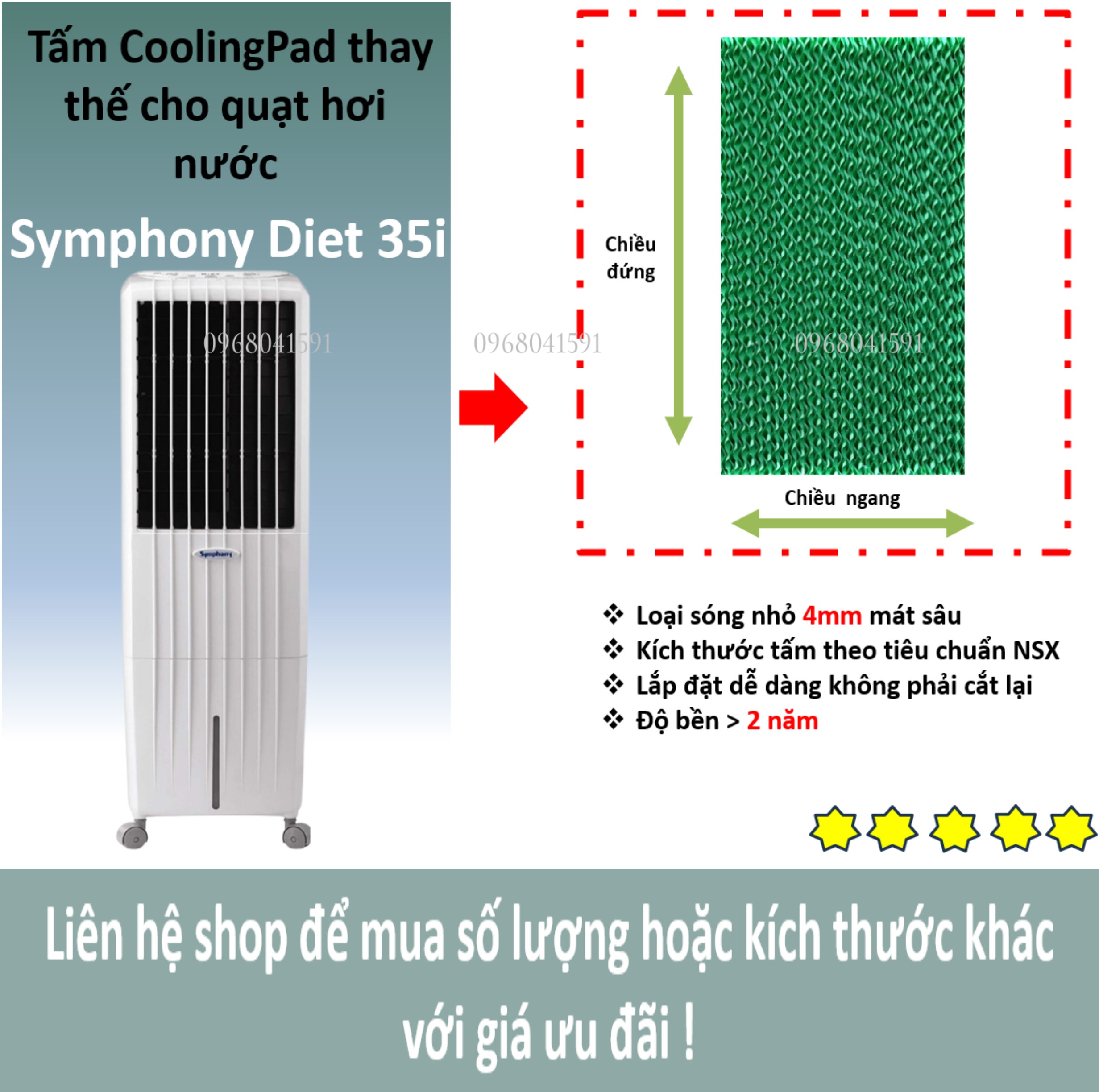 Tấm làm mát Cooling Pad cho quạt hơi nước Symphony Diet 35I  (Loại tấm sóng nhỏ 4mm)