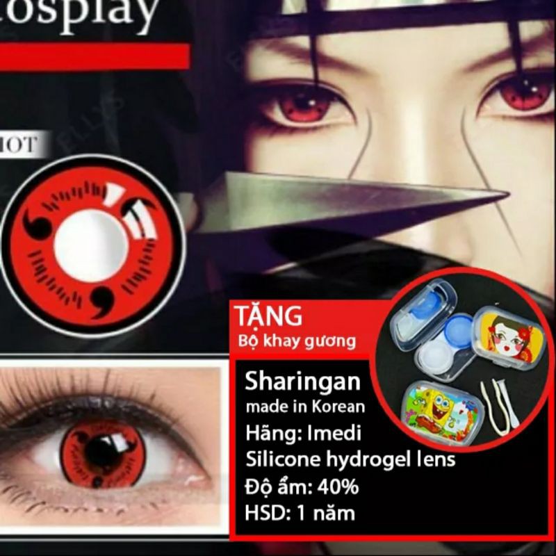 Kính áp tròng Sharingan Lens sẽ làm cho bạn trông giống như Uchiha Sasuke. Thiết kế độc đáo và màu sắc rực rỡ sẽ làm bạn nổi bật trong bất kì sự kiện nào.