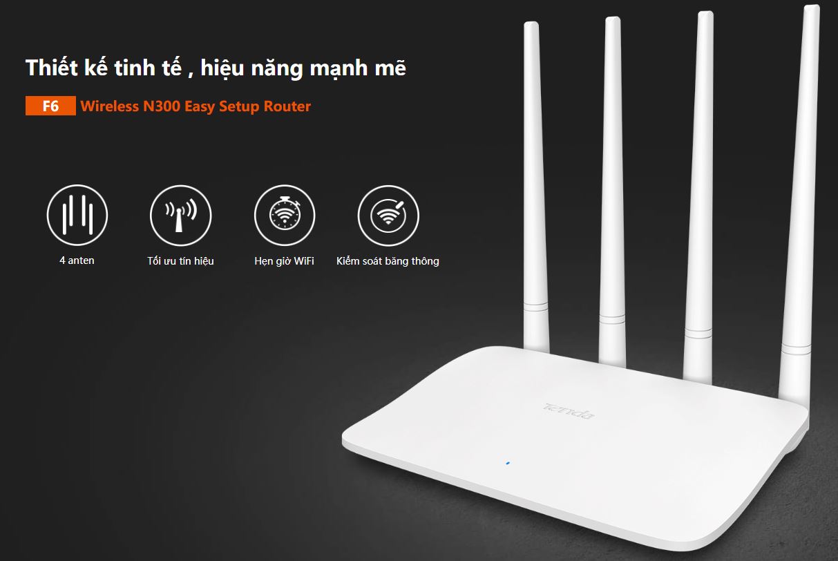 Phát Wifi Tenda F6 Chính hãng (4 anten 5dBi, 300Mbps, Repeater, 3LAN). VI TÍNH QUỐC DUY