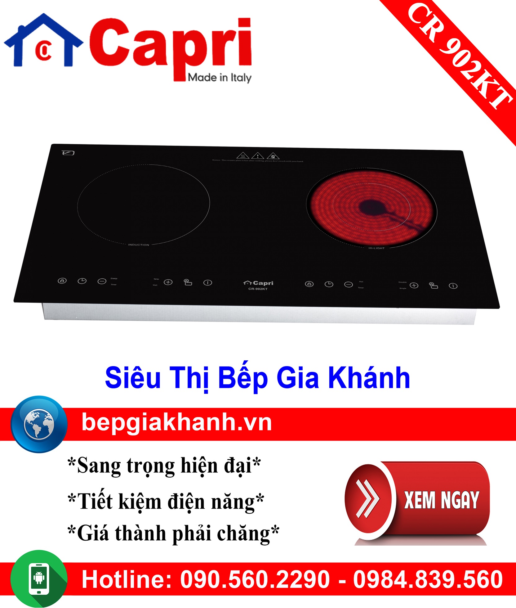 [HCM]Bếp điện từ đôi Capri CR 902KT, bếp từ, bếp điện từ, bếp từ đôi, bếp điện từ đôi, bếp từ giá rẻ, bếp điện từ giá rẻ, bếp từ đơn, bep tu don, bep tu
