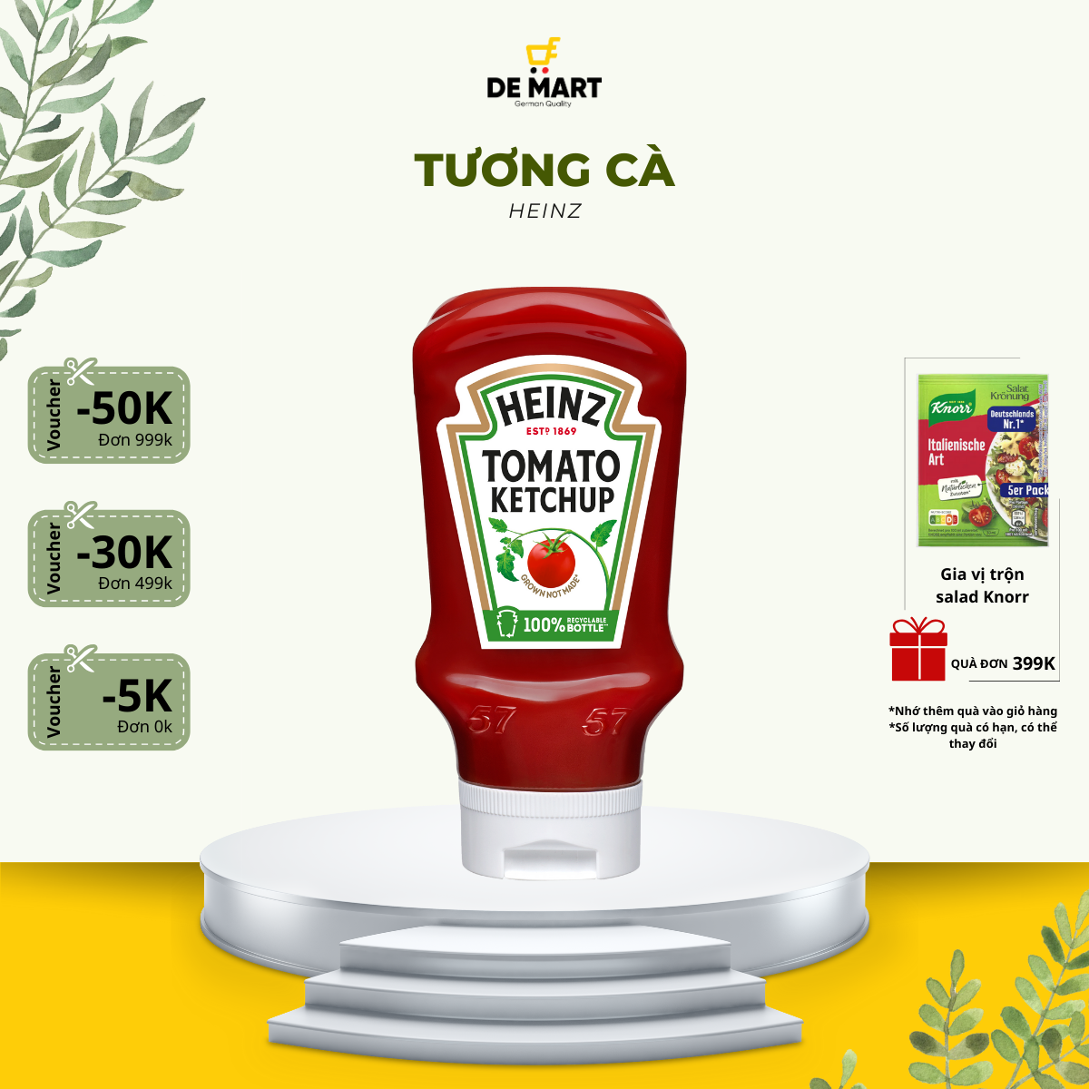 [Nội địa Đức] Tương cà chua chấm các loại món ăn, thơm ngon chuẩn vị, HEINZ chai úp ngược 220ml