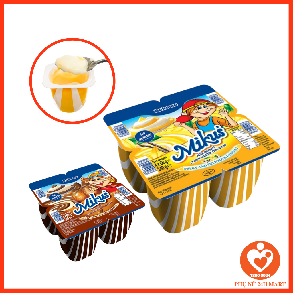 Vỉ 4 hộp váng sữa mikus xuất xứ ba lan vị vani - socola 60g
