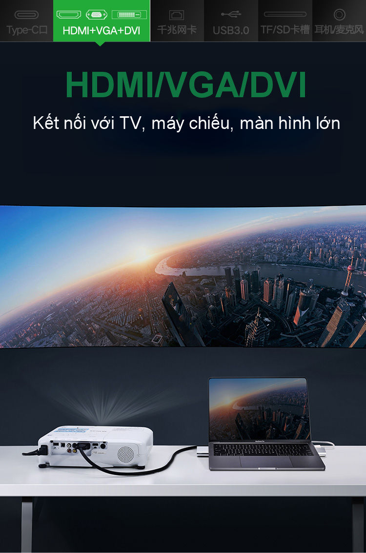 Bộ chuyển đổi đa năng USB type C hỗ trợ 13 cổng đầu ra, cáp dài 0.5m UGREEN MM131 Bộ chuyển đổi đa năng USB type C hỗ trợ 13 cổng đầu ra, cáp dài 0.5m UGREEN MM131